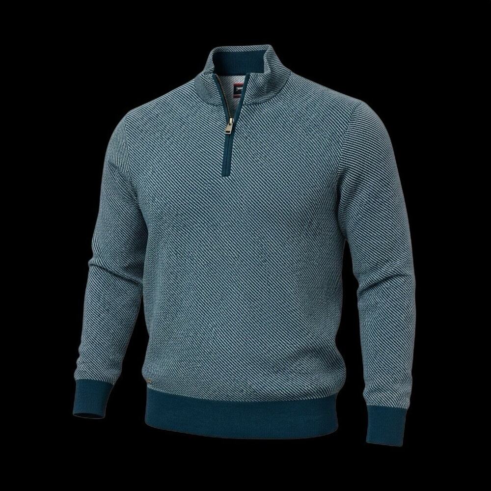 Untuckit 1/4 Zip Pullover Men Medium 100% Fine Merino Wool Sweater Blue Designer